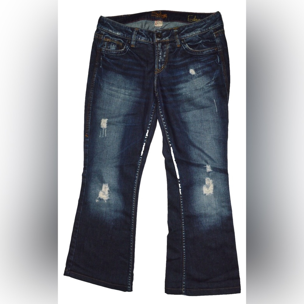 SILVER JEANS EDEN NEW WOMENS SZ 30X33 BLUE DISTRESSED FLARE JEANS DENIM
